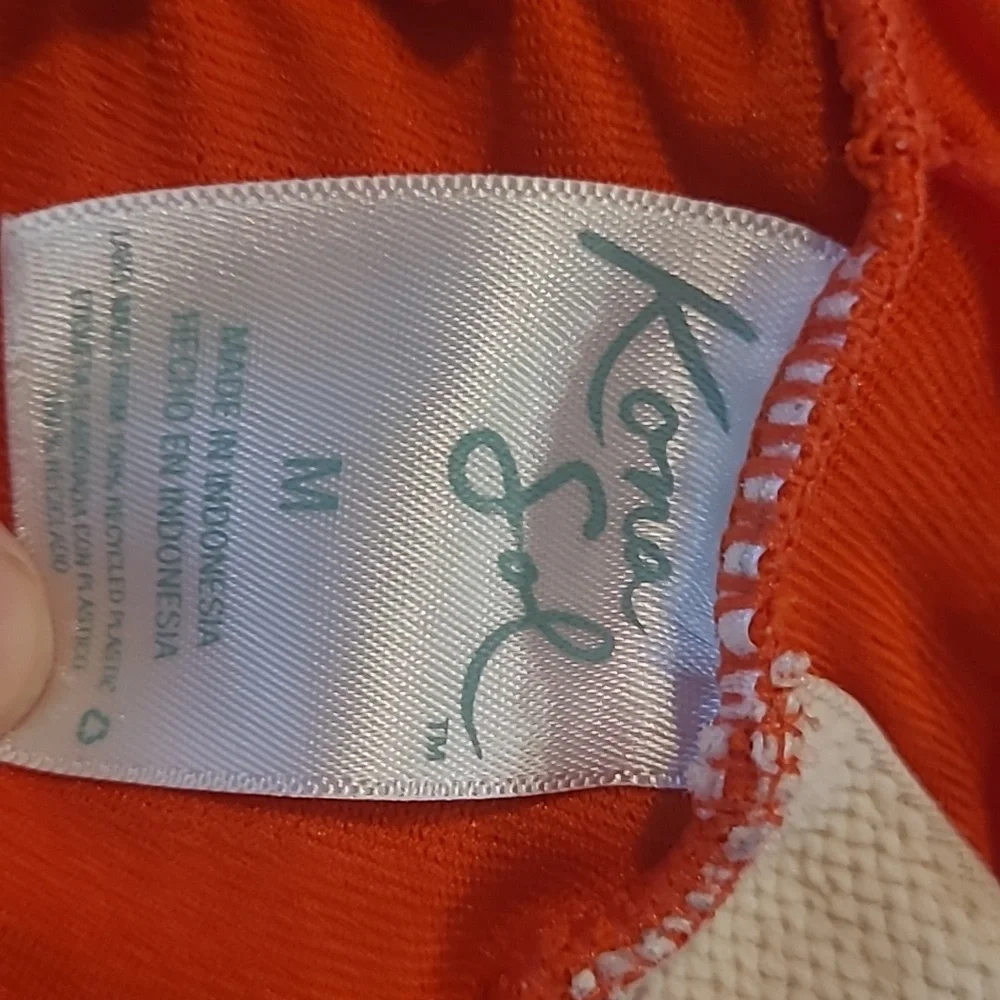 EUC KONA SOL Bright Orange 1 Piece Plunge Adjustable Strap Bathing Suit - Picture 4 of 12